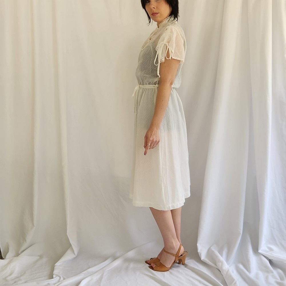 70s Sheer White High Neck Dress - Picture 2 of 5